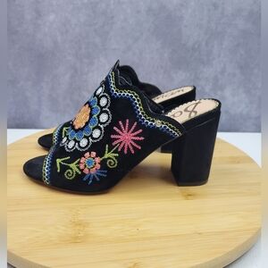 Sam Edelman Olive embroidered  Velvet Black Block heels Women's Sandal size 6